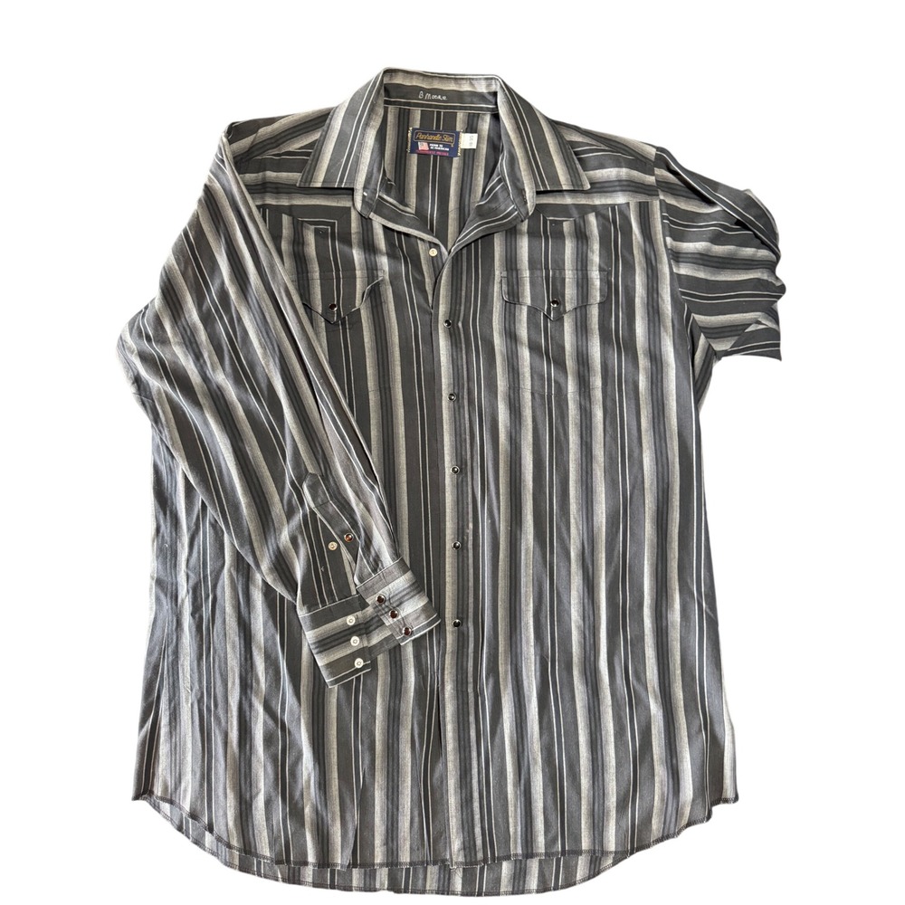 Panhandle Slim Western Shirt Mens 18-35 Pearl Snap Grey Black Striped Long Slv